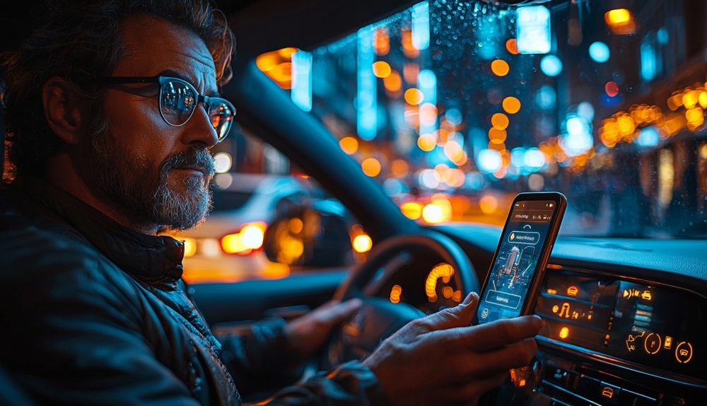 Driver using a smartphone to remotely start a car
